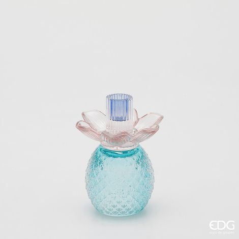 EDG Enzo De Gasperi Portacandela Flower in Vetro H 16 Cm D 12 Cm Blu Mix