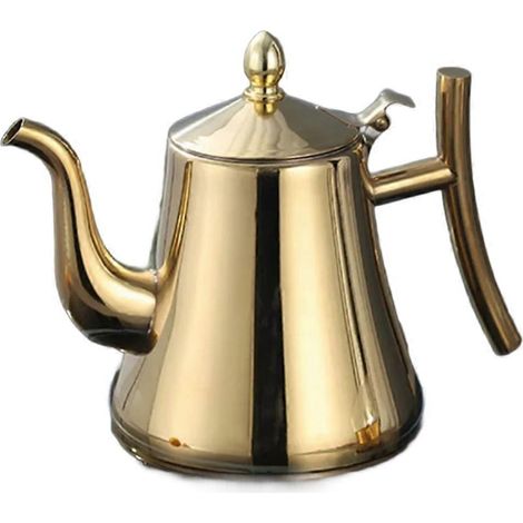 Teekanne mit Filter, dickwandiger Edelstahlkessel, Kaffeemaschine, induktionsgeeignet, goldfarben, 1 Liter (1/5)