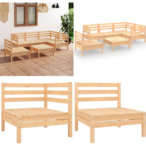 Salon de jardin 6 pcs Bois de pin massif - Canapé en bois - Canapé d'angle (1/5)