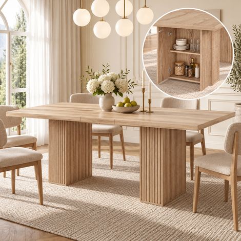 Tavolo da pranzo allungabile 190x90x75 cm in MDF rovere con contenitori integrati – MEUBLIV (1/5)