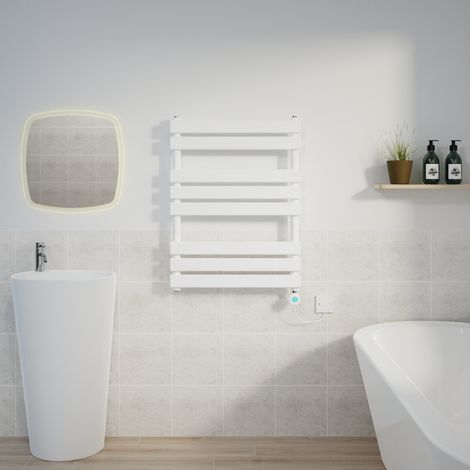Flat Electric Towel Rail Thermostatic Timer White 800x600mm (1/5)