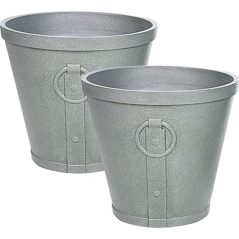 Maceta gris 45 cm arcilla fibras resistente rayos UV interior exterior Vari (1/5)