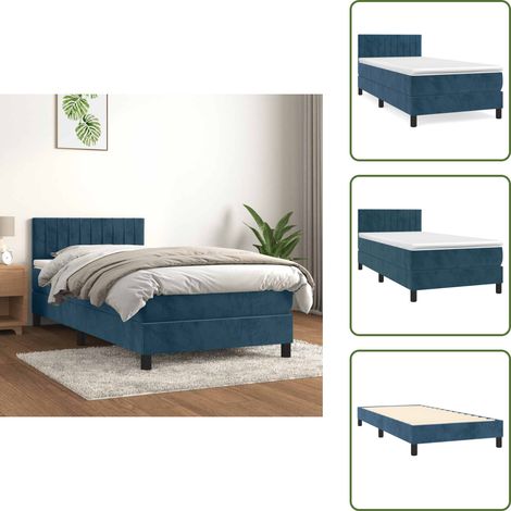 Boxspringbett mit Matratze Dunkelblau 90x190 cm Samt - Samtbett - Boxspringbett - Doppelbett - Bettauflage - Matratze (1/5)