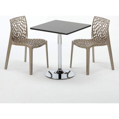 Tavolino Quadrato Nero 70x70 cm con 2 Sedie Colorate Gruvyer Mojito - Beige Juta (1/5)