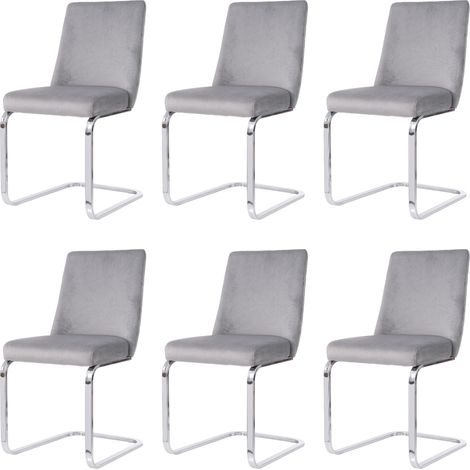 Lot de 6 chaises de salle à manger en velours gris avec pieds en métal argenté, dossier losange (1/5)