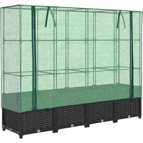 Jardinière Lit surélevé avec housse de serre aspect rotin 160 x 40 x 138 cm (1/5)