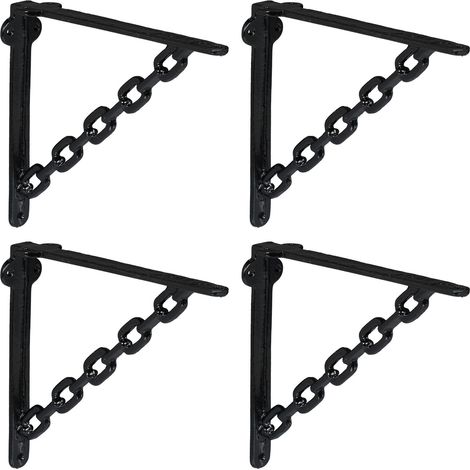 Relaxdays Escuadras para Estanterías, Set 4, Hierro Fundido, Diseño de Cadenas, Ángulos Estante, 18,5x4x22 cm, Negro
