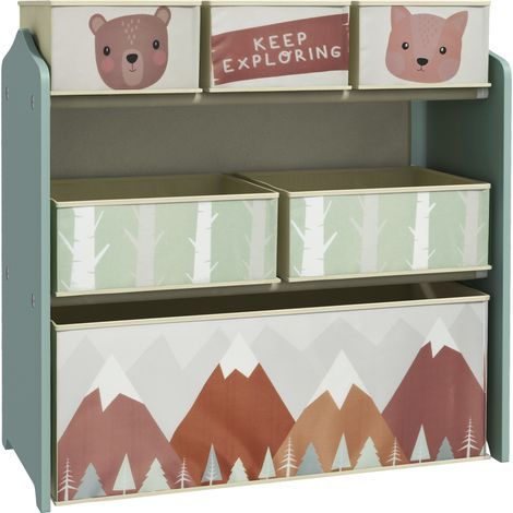 Mobile portaoggetti per giocattoli da bambini con 6 contenitori in tessuto removibili, 63 x 30 x 66 cm, verde (1/5)