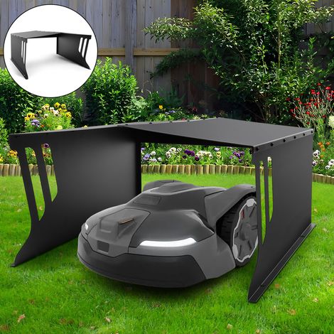 Garage pour robot tondeuse, abri de voiture, toit pour robot tondeuse, garage, maison de pluie pour robot tondeuse avec barre de support, 78x61x31 cm, Noir