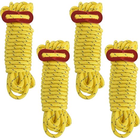 Corde de tente réfléchissante, corde de camping pour camping en plein air, randonnée, auvent, tente (jaune), 4 pièces