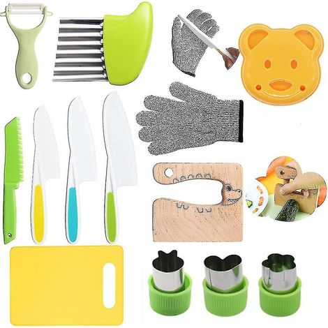 Couteaux pour enfants pour une vraie cuisine, ensemble de 13 couteaux de cuisine en bois pour enfants - yuyu (1/5)