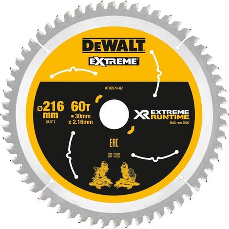 DeWalt DT99570-QZ - Hojas para sierra circular estacionaria XR Extreme Runtime, 216 x 30 mm 60D 7º