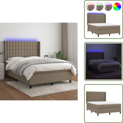The Living Store Boxspringbett mit Matratze & LED Taupe 140x200 cm Stoff - Matratze (1/5)