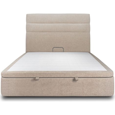 Lit coffre 140x190cm avec tête de lit lignes Tissu Beige brun - Hauteur totale : 39cm (1/5)