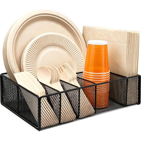 Support d'assiette en papier en métal – Panier à ustensiles pour comptoir de cuisine, armoire, couverts, boîte de rangement pour cuillère, fourchette, assiettes, serviettes, tasse, fête (1/5)