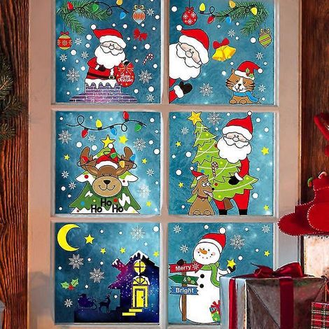5-Bogen Weihnachtsfensteraufkleber mit Schneeflockenmotiven, statisch haftende Fensteraufkleber für Weihnachtsdekorationen, Weihnachts- und Thanksgiving-Partyartikel