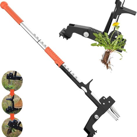 Desmalezador vertical para raíces, 3 garras de acero inoxidable, mango ergonómico de 99 cm (39 pulgadas). (1/5)