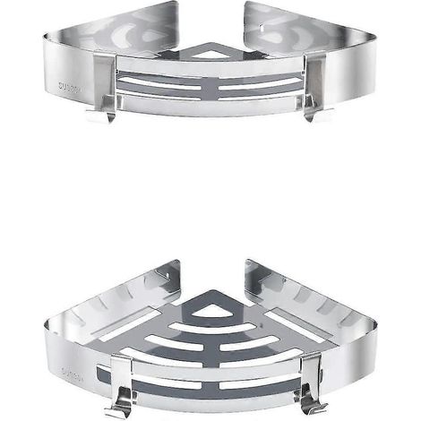 Étagère d'angle de douche, lot de 2 étagères d'angle avec crochets, adhésif double face, acier inoxydable (1/4)