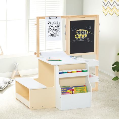 Tavolo e panca d'arte multifunzione 114 x 81 x 100 cm giochi creativi altezza regolabile atmosfera accogliente in MDF bianco 200013742