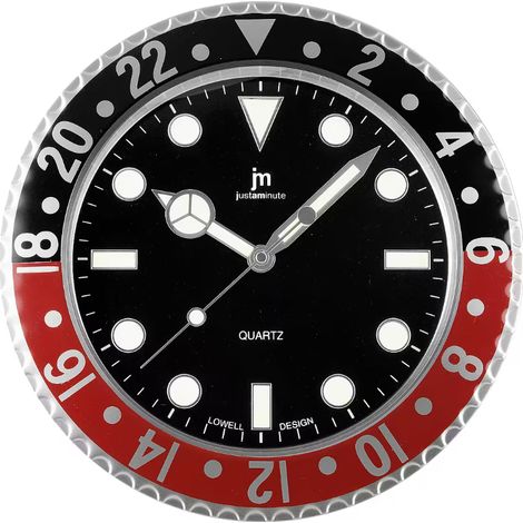 Lowell Orologio da Parete al Quarzo Cassa Acciaio Indici Luminiscenti D 33,8 Cm Rosso