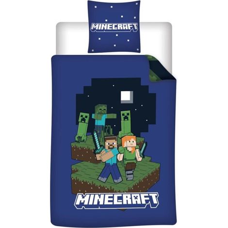 Parure de lit réversible Minecraft bleu - 140 cm x 200 cm