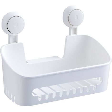 Cestino portaoggetti da doccia con ventosa, rimovibile, non richiede forature, per riporre shampoo, balsamo e sapone in bagno e in cucina - Bianco (1/4)
