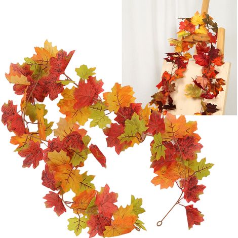Dekorative Thanksgiving-Girlande [G115] Bunte künstliche Ahornblätter aus Kunststoff (86 g) Hängende Deko-Girlande 1 x Dekoration (1/5)