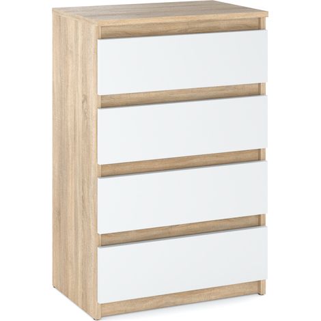 Kommode 60 cm 4S Sonoma Eiche Weiß TV-Schrank Wohnzimmermöbel