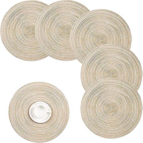 (beige, Ensemble De 6)38cm Tiss Rond Napperons Chaleur Isolation Antidrapant Tress Coton Tapis De Table Dner (1/5)