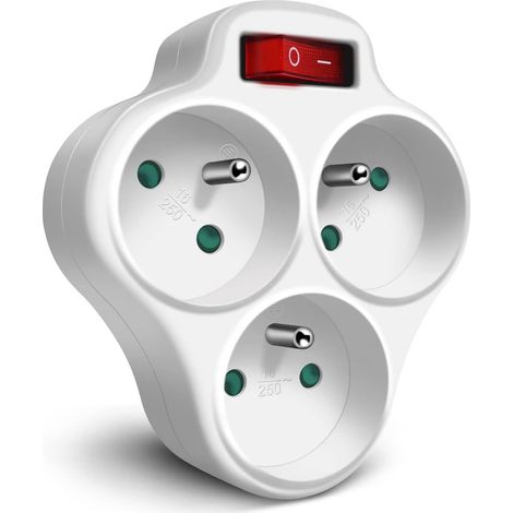1 Adaptateur Secteur 3 En 1 Avec Interrupteur, Prise Type E 16A, Pour Maison Bureau