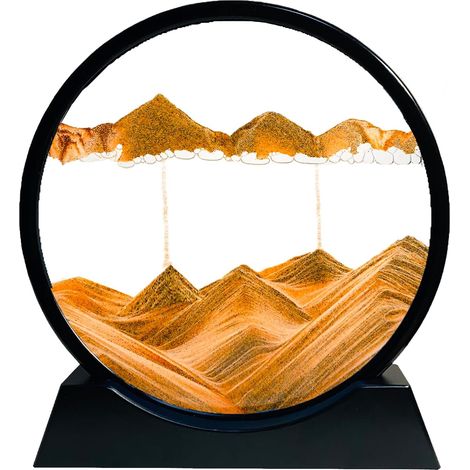 Tragbares Sandbild-Set – Sanduhrförmiger Rahmen, dynamisches Sandbild, dynamischer runder Glassand, 3D-Sandlandschaft für Büro- und Heimdekoration (Gelb, 18 cm) (1/5)