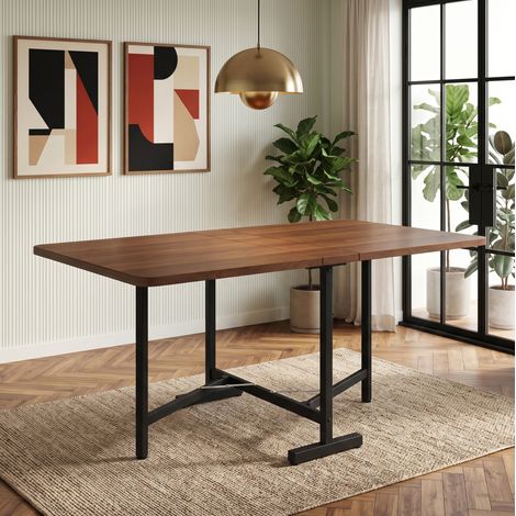 Mesa de comedor extensible y plegable 120 x 80 cm de MDF color nogal DESVIAE (1/5)