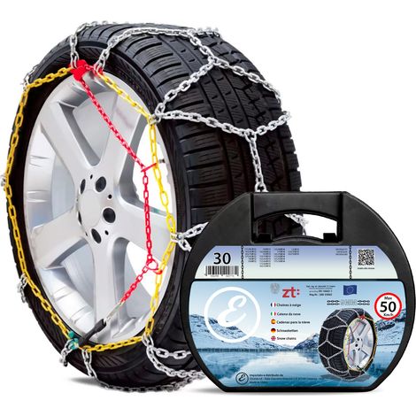 Catene da Neve in Metallo 9 mm Omologate TÜV e GS Onorm - Montaggio Rapido con Tensionatore Autobloccante per Auto, SUV e Furgoni (Misura 30)