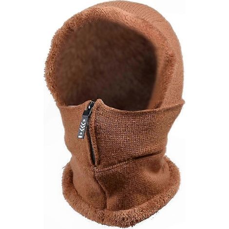 Bonnet tricoté femme hiver, cagoule polaire zippée anti-froid, masque visage ski extérieur, doublure chaude, couvre-oreilles, écharpe col montante, unie, 1 pièce (1/4)