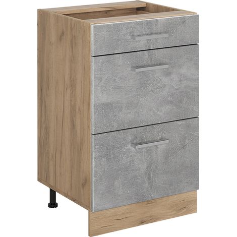 Mobiletto base per cucina R-Line, Calcestruzzo/Rovere dorato, 50 cm senza piano di lavoro, Vicco (1/5)