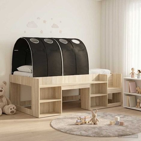 Cama con Túnel 3 uds. Roble Sonoma y Negro Madera de ingeniería (1/5)