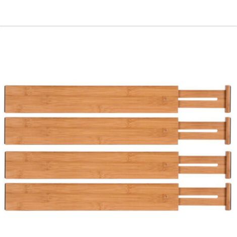 Bamboo Kitchen Drawer Dividers (Set of 4) Adjustable, Spring-Loaded Drawer Organizers for Kitchen, Bedroom, Baby Drawer, Office