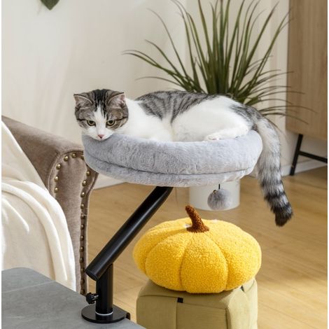 Amaca per gatti da scrivania 35x35x48 cm in poliestere grigio girevole salvaspazio – MEUBLIV (1/5)