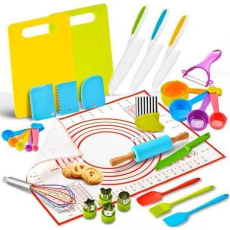 Kit Ustensiles de Cuisine pour enfants 31 Pièces, Cofret 2 en 1, vrais kit Couteaux securisé et Accessoires de Multicolore RACLETTE (1/5)