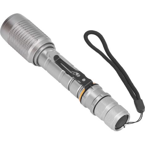 Lampe torche puissante en aluminium, zoom télescopique, 5 modes d'éclairage, étanche, pour camping, randonnée, aventure extérieure, urgence domestique, sans batterie, gris (Z6) (1/5)