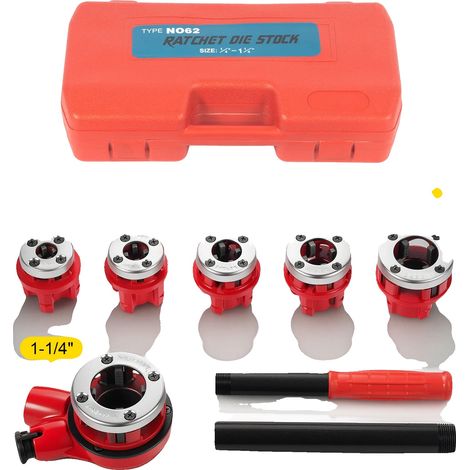 Kit di attrezzi per filettatura tubi, manici regolabili, 5 filiere, 6 pezzi incluso 6 mm (1/2)
