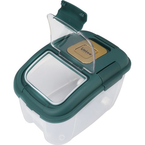 Boîte de conservation du riz avec couvercle transparent, anti-insectes, grande capacité, fermeture hermétique, verte, 5 kg (1/5)