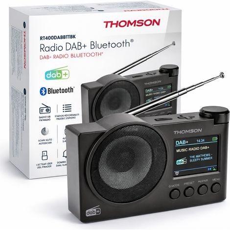 Thomson RT400DABBT Radio Sveglia DAB+ Bluetooth USB Batteria Ricaricabile Nero