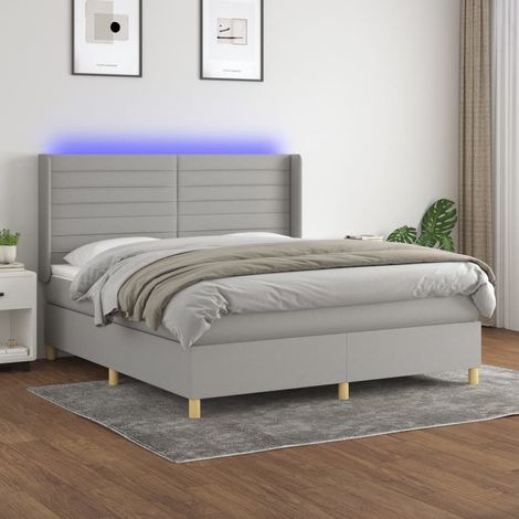 Cama box spring colchón y luces LED tela gris claro 180x200 cm vidaXL (1/5)