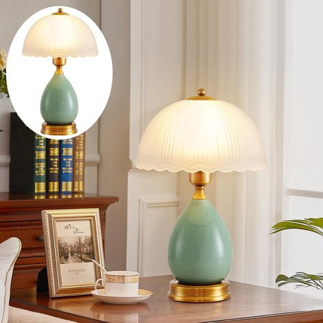 Lámpara de mesa retro para dormitorio, lámpara de noche moderna, cian con efecto hielo craquelado, luz cálida monocromática, estándar europeo (1/5)