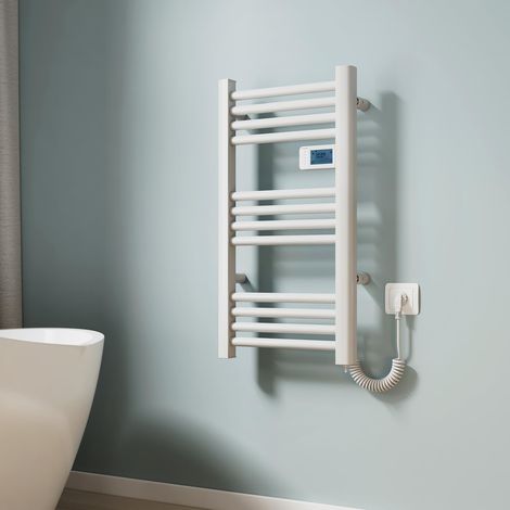 Radiateur sèche-serviettes électrique 75 x 40 cm - Chauffage de salle de bain électrique avec interrupteur tactile - Minuterie - Sèche-serviettes - Blanc - 180 W (1/5)