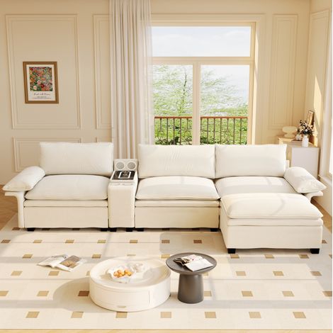divano seduta 315 cm modulare con console beige HAVRYA (1/5)