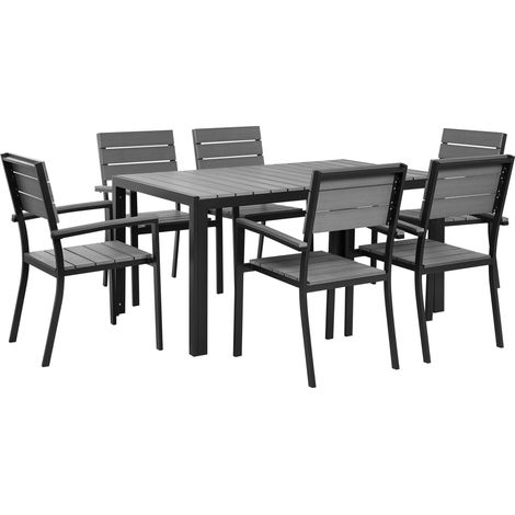Conjunto de comedor de jardín de 7 piezas aluminio gris y negro 6 sillas resistente y duradero Como (1/5)