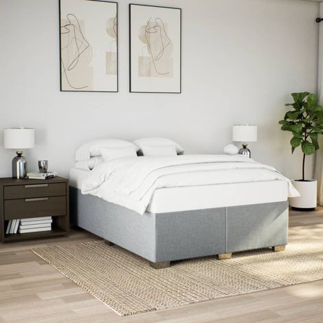 Cadre de lit 160 x 200 cm avec sommier à lattes, tissu gris clair, sans matelas - PANGIVO (1/5)