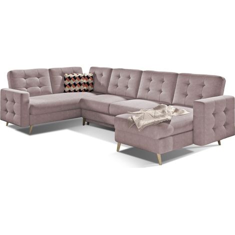 Sofá de esquina panorámico convertible HASGARD U 326 cm rosa con almacenamiento (1/3)